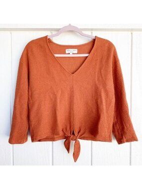 Madewell Texture & Thread Burnt Orange Long Sleeve Tie Top Women's Small S